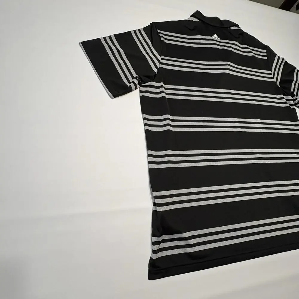 Adidas Men's Striped Polo Shirt - Size XL, Black and Gray